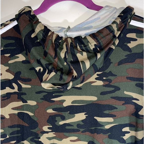 NWOT Love❤️Ari Army Fatigue Midi Hooded Dress W/Short Sleeves & Piping SZ 1X - Picture 4 of 6